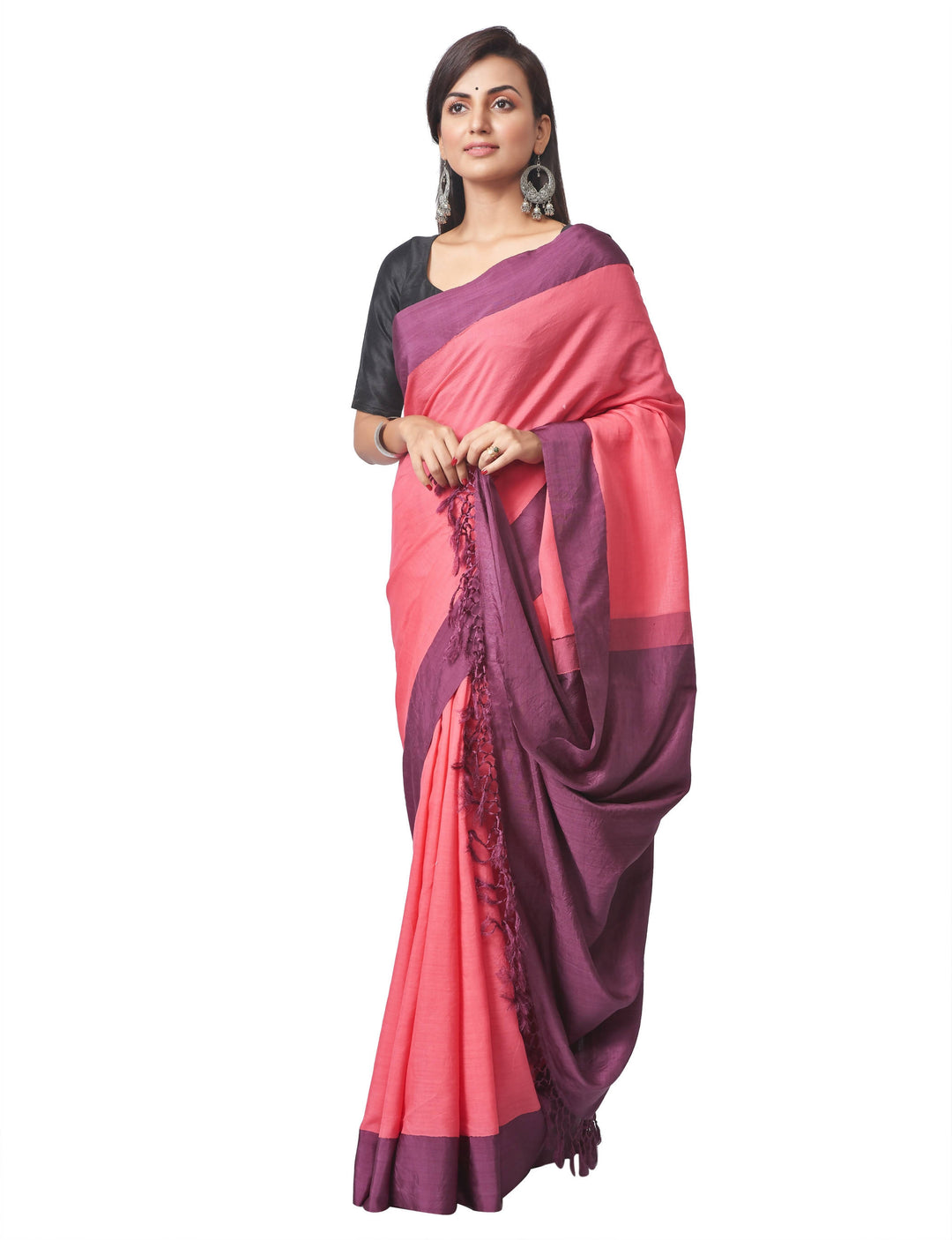 Biswa bangla handwoven pink cutshuttle cotton saree