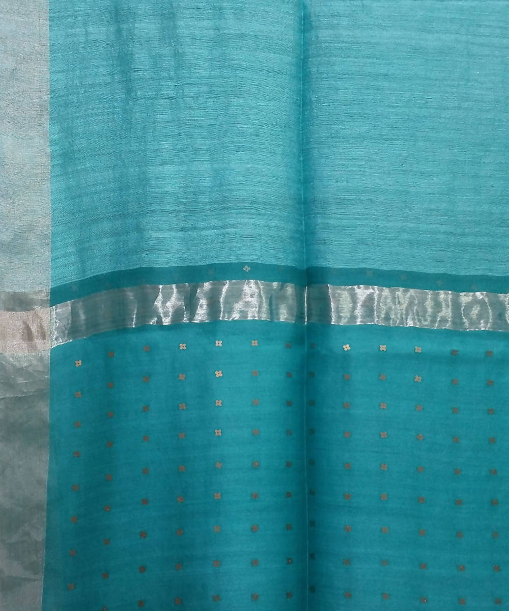 Bengal Light Turquoise Handloom Sequin Matka Silk Saree
