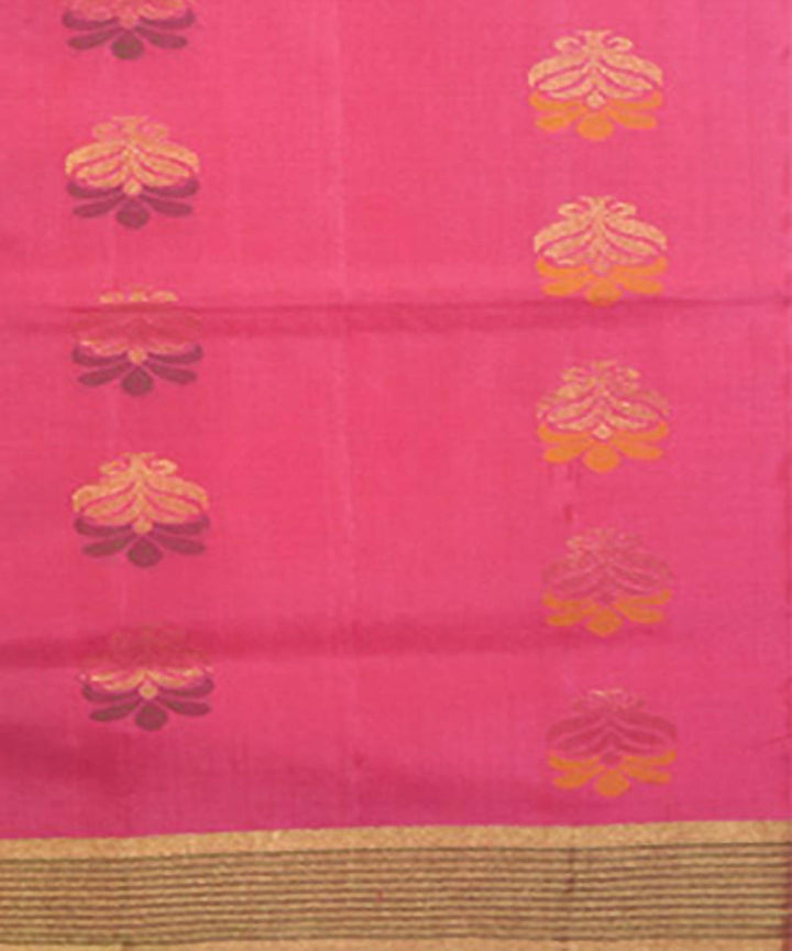 Peach Pink Green Handloom Soft Silk Saree
