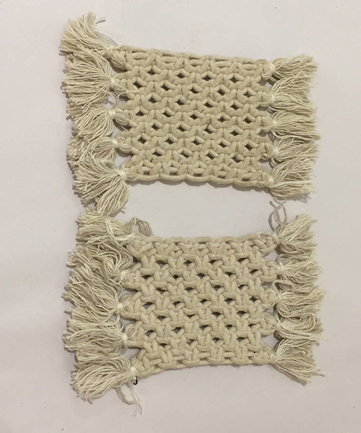 Ivory white cotton hand knotted coaster set of 2