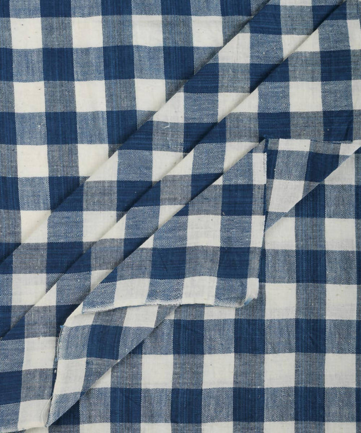 Blue white checks handwoven cotton upholstery fabric