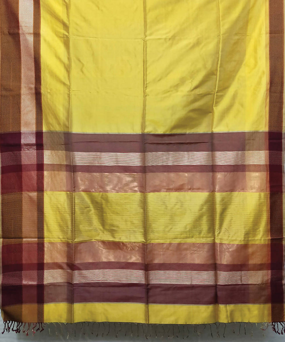 Light yellow handloom cotton silk maheshwari saree