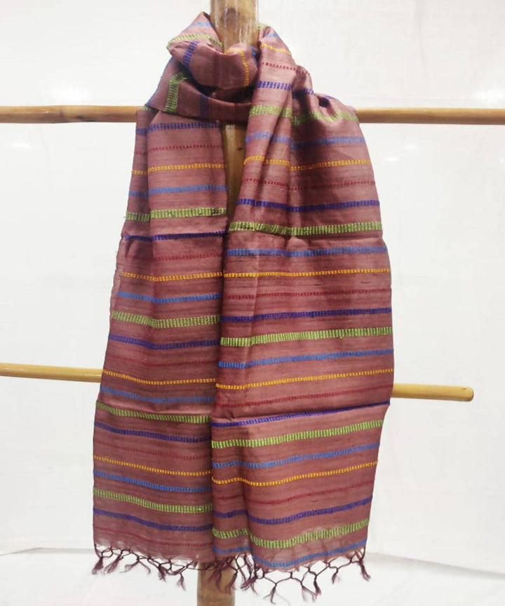 Brown handwoven natural dyed tussar silk dupatta