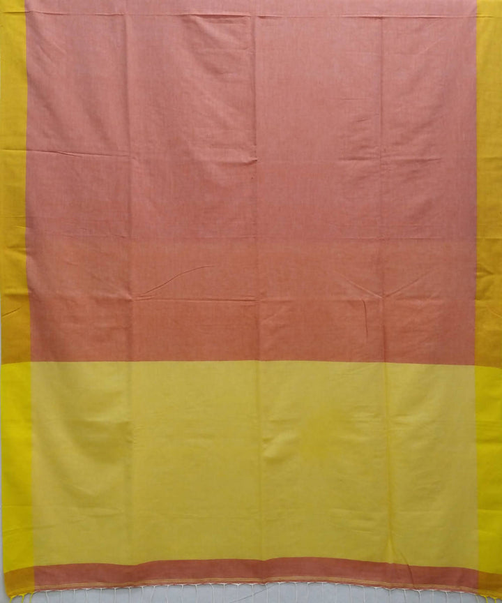Peach and yellow handspun handwoven cotton bengal saree