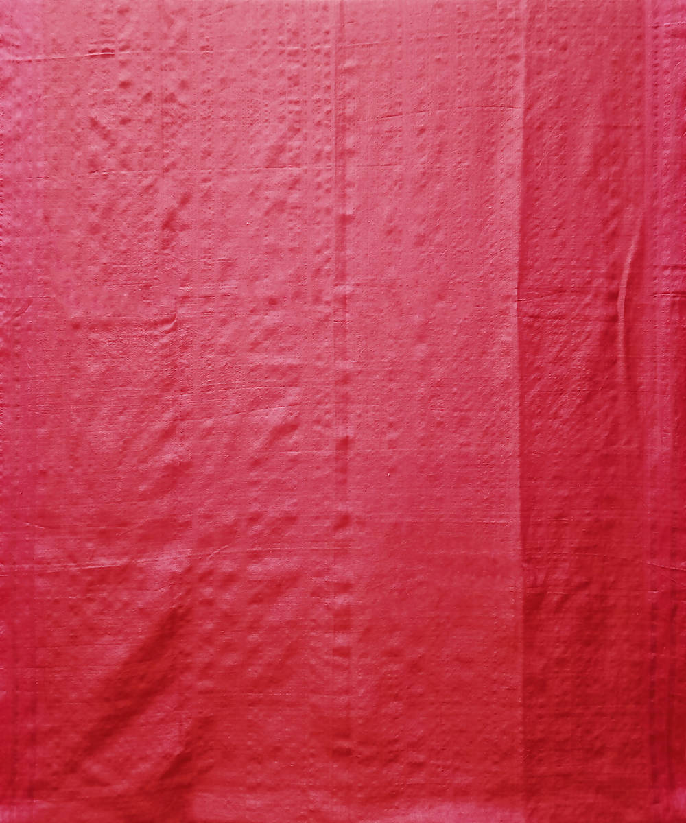 Dark red white handwoven extra weft cotton silk saree