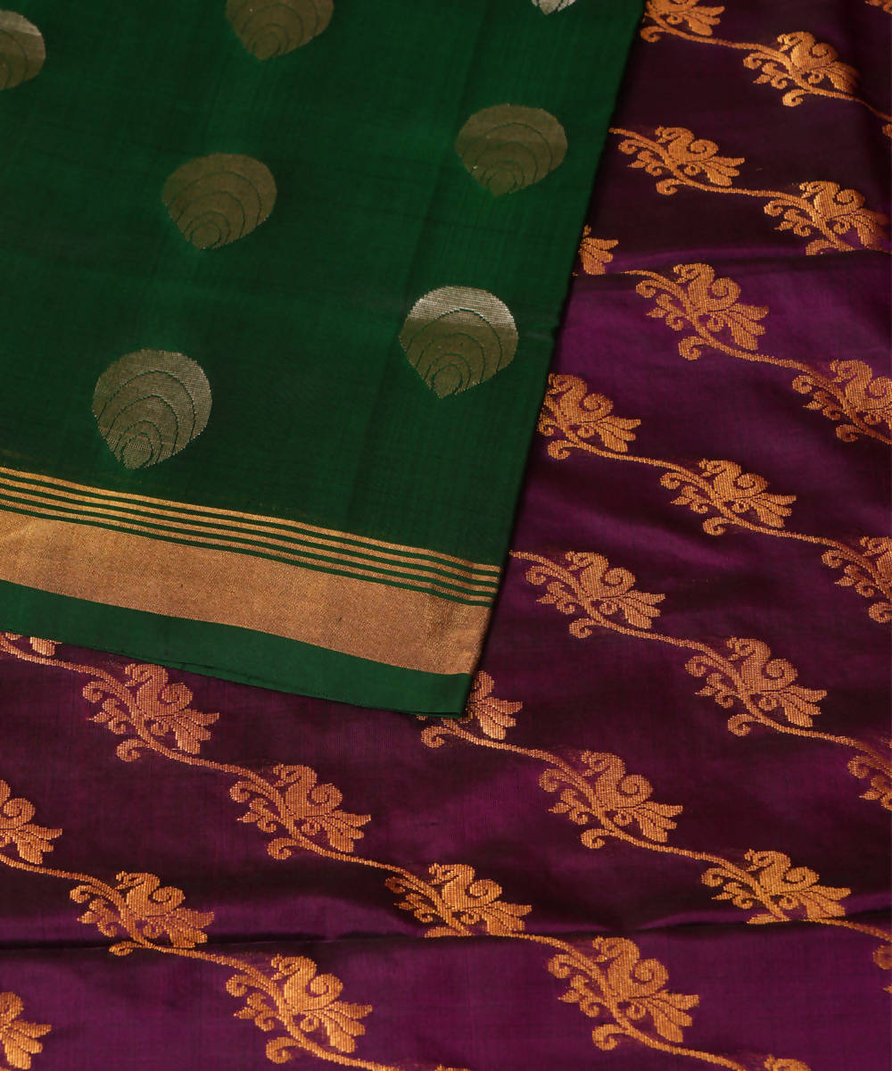 Purple Green Handwoven Uppada silk Saree