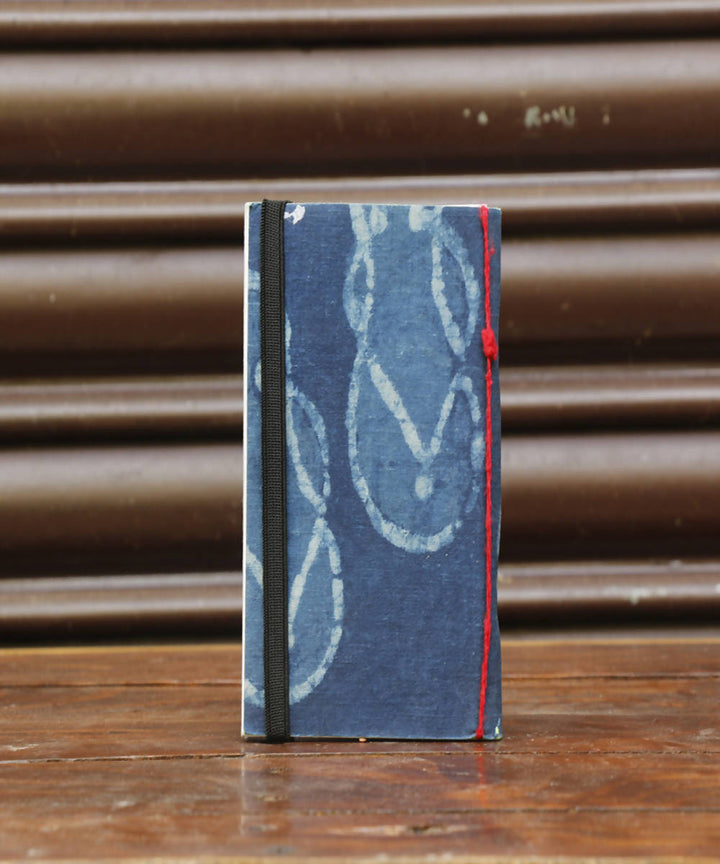 Blue white vegetable dye motifs cloth cover mini elastic diary