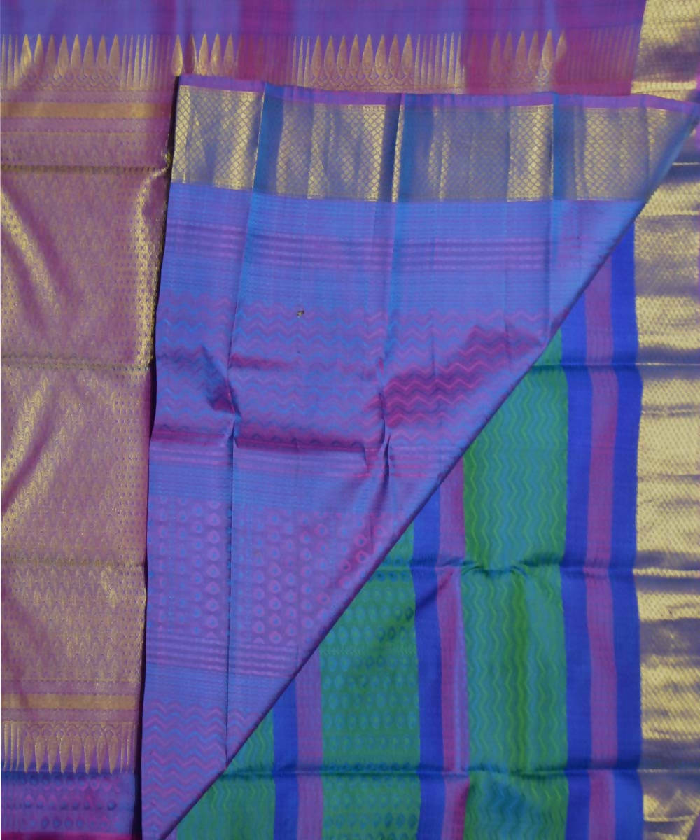 Green Blue Striped Handloom Dharmavaram Silk Saree