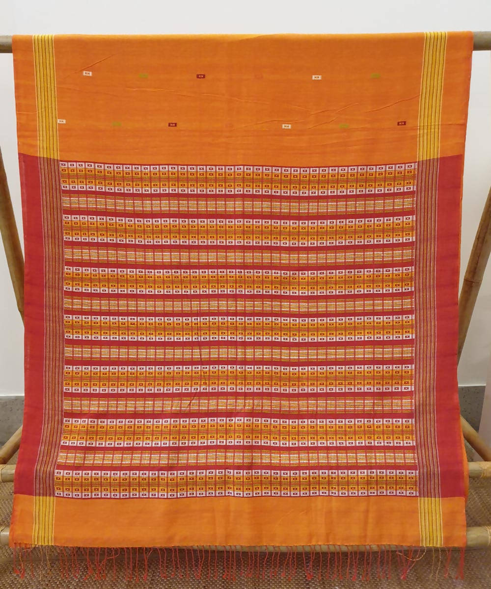 Orange handwoven cotton with eri and muga assam saree