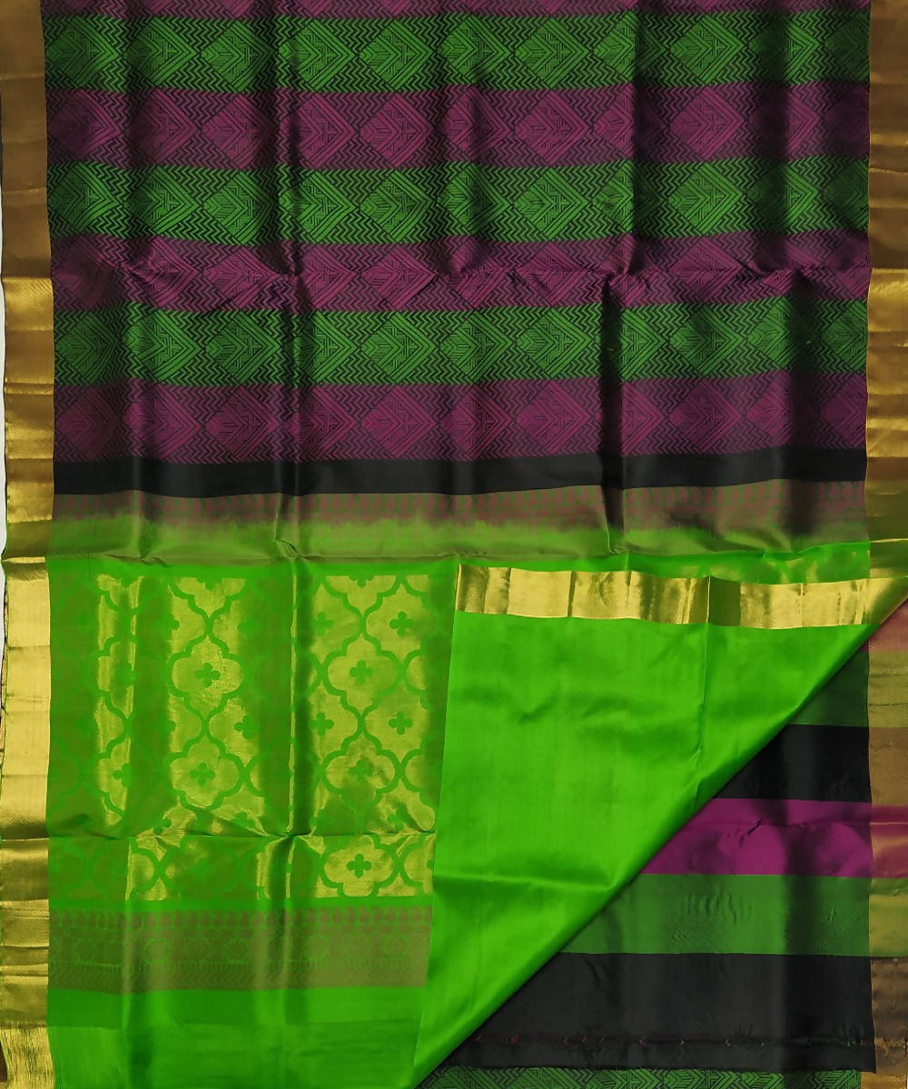 Black and green handloom soft silk saree