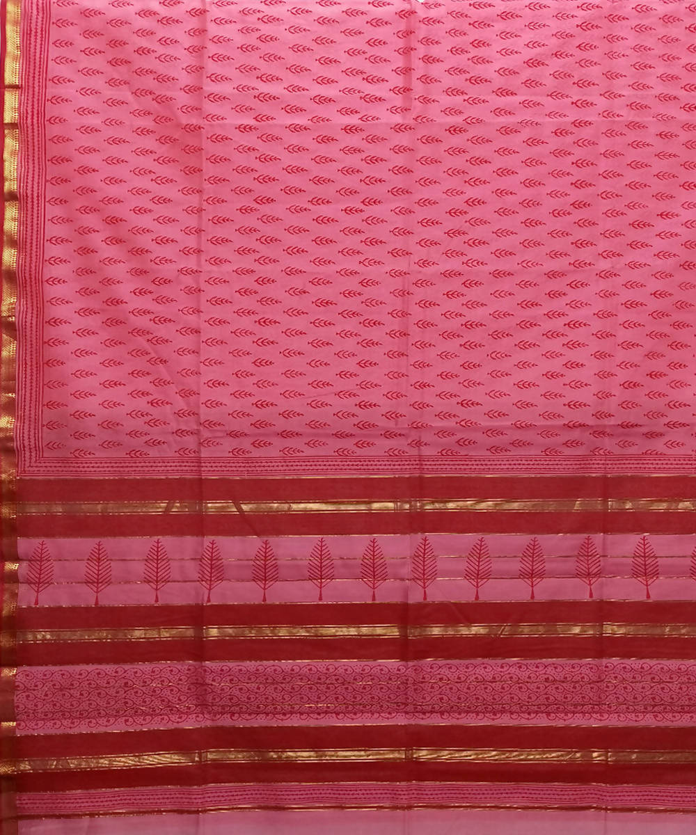 Light rose pink handwoven cotton silk maheshwari saree