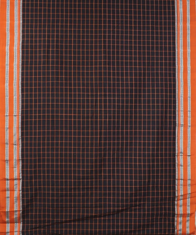 black orange checks handloom gomi dadi border ilkal saree