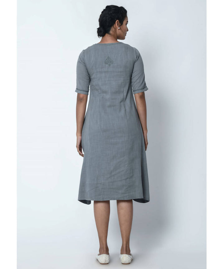 Chikankari Hand Embroidered Lava Grey Cotton Long Dress