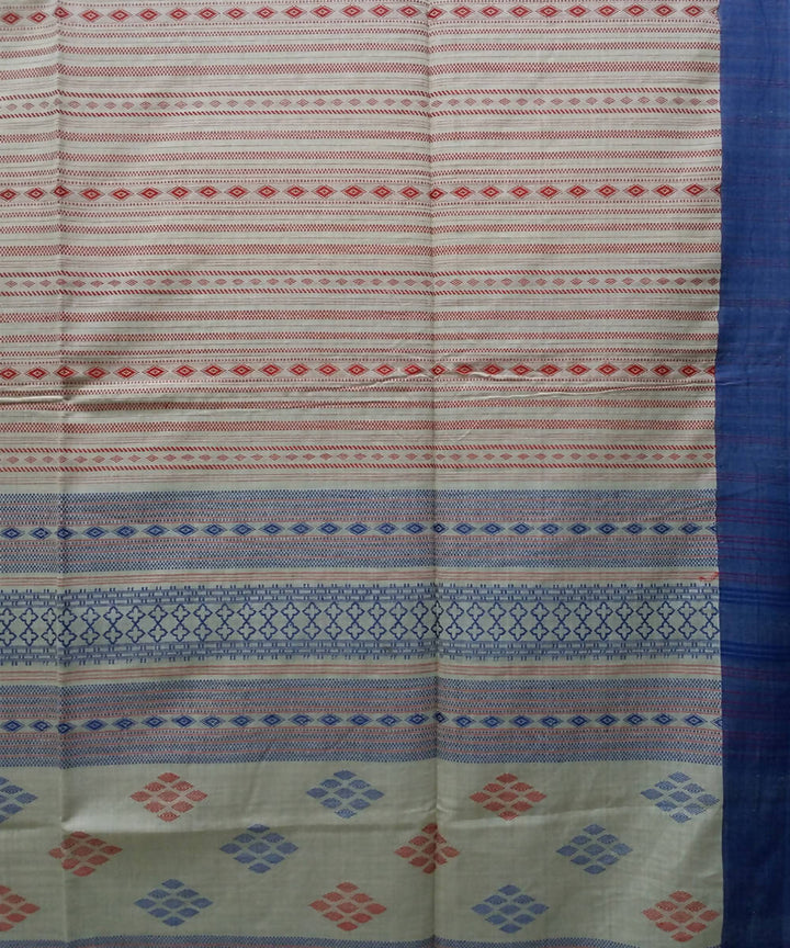 Bengal handspun handwoven cotton beige and blue saree