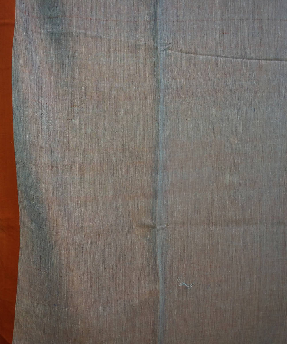 Blue grey and rust brown handspun handwoven cotton bengal saree