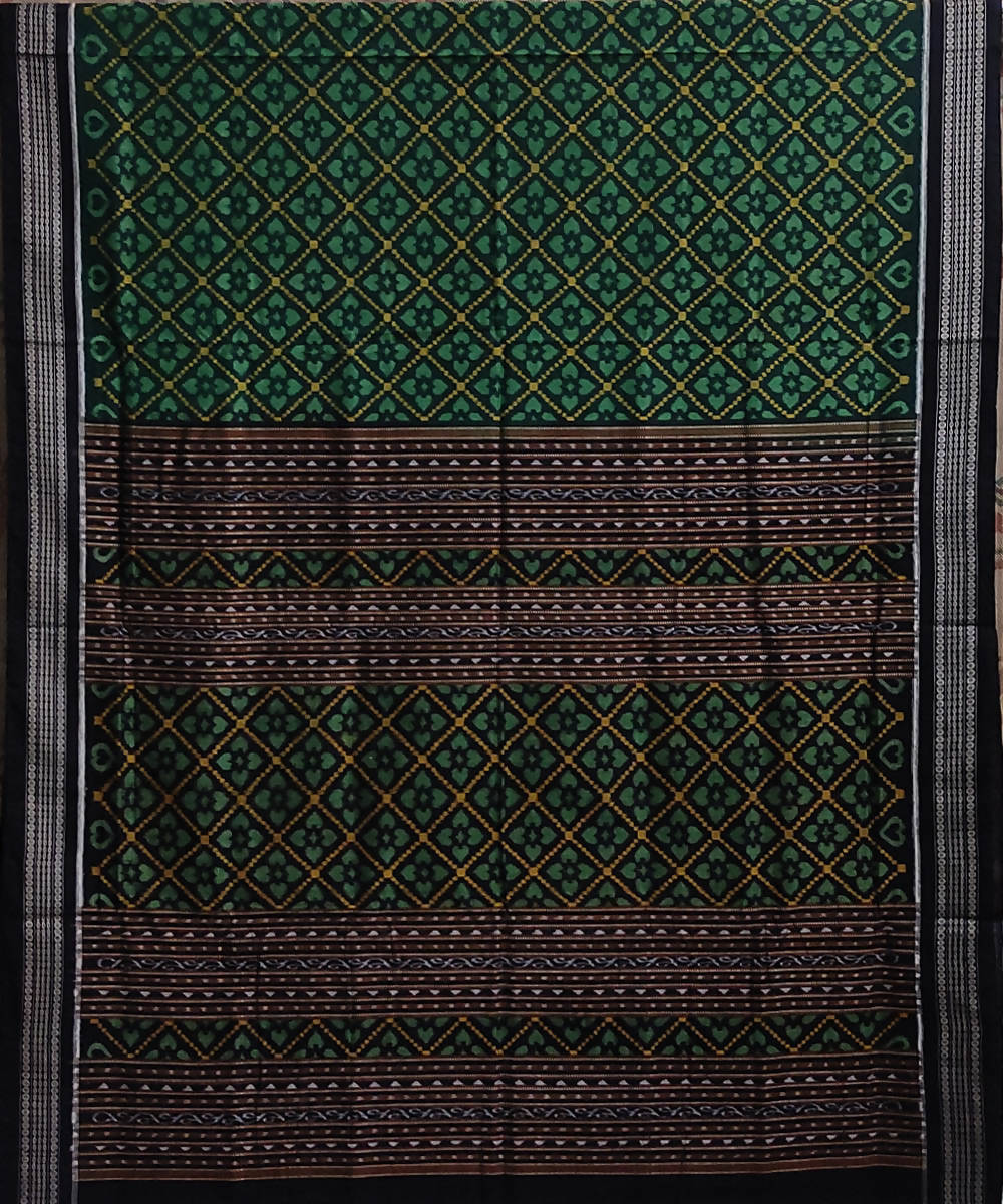 Dark green black cotton handwoven sambalpuri saree