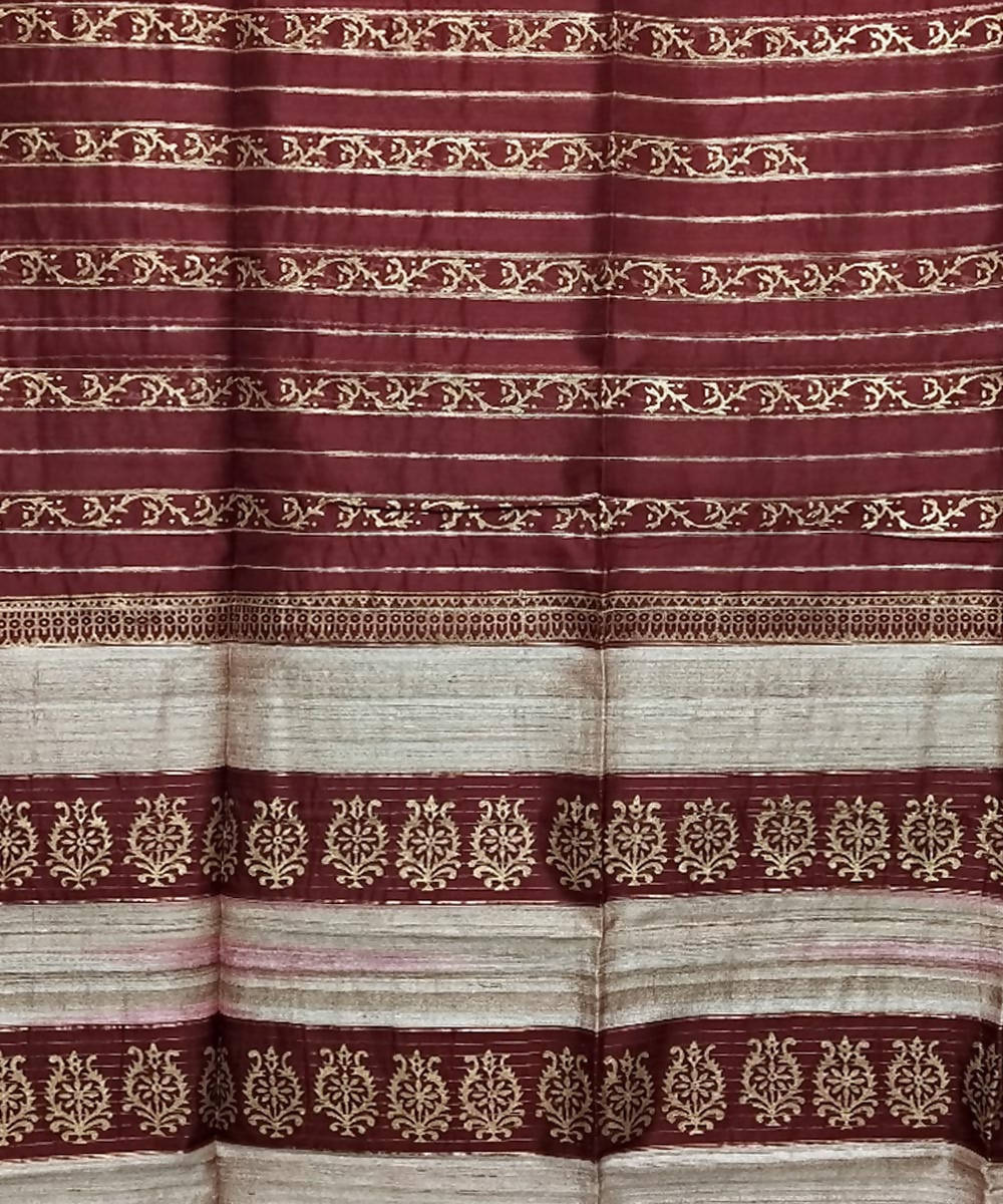 Dark scarlet handwoven cotton silk maheshwari saree