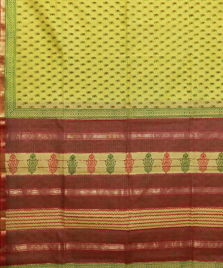 Bright yellow handwoven cotton silk maheshwari saree