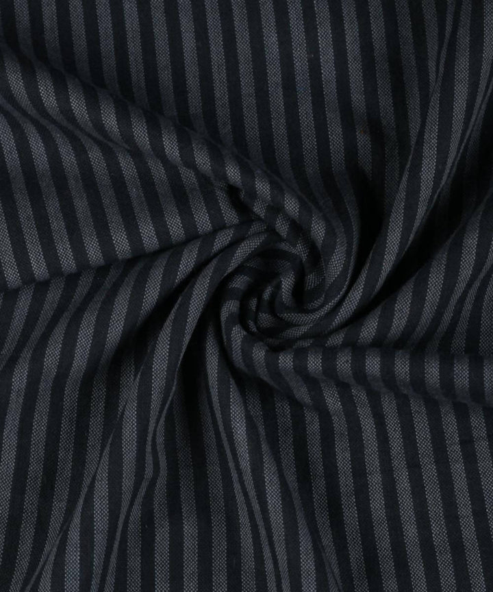 Black grey striped handwoven cotton fabric
