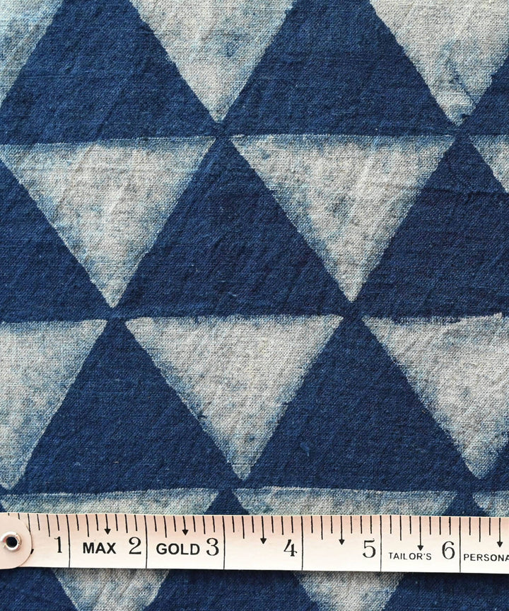 Indigo blue hand blockprint handspun handwoven cotton fabric