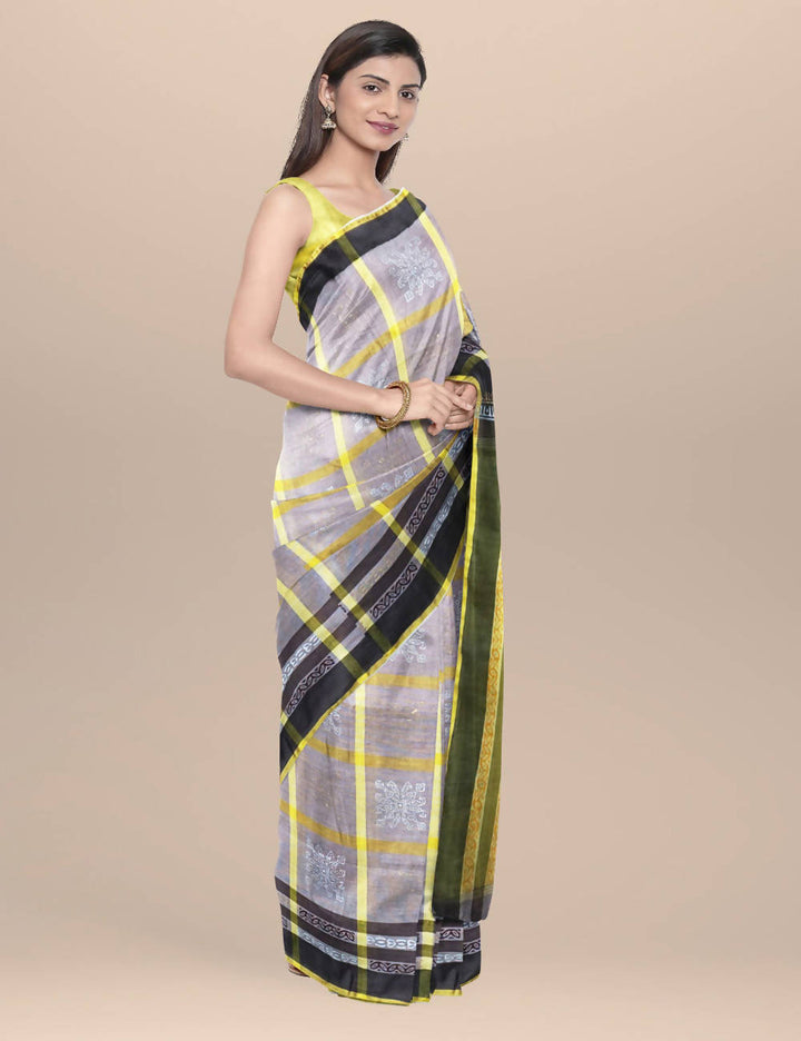 Brown Cotton Handwoven and Hand Block Printed Saree