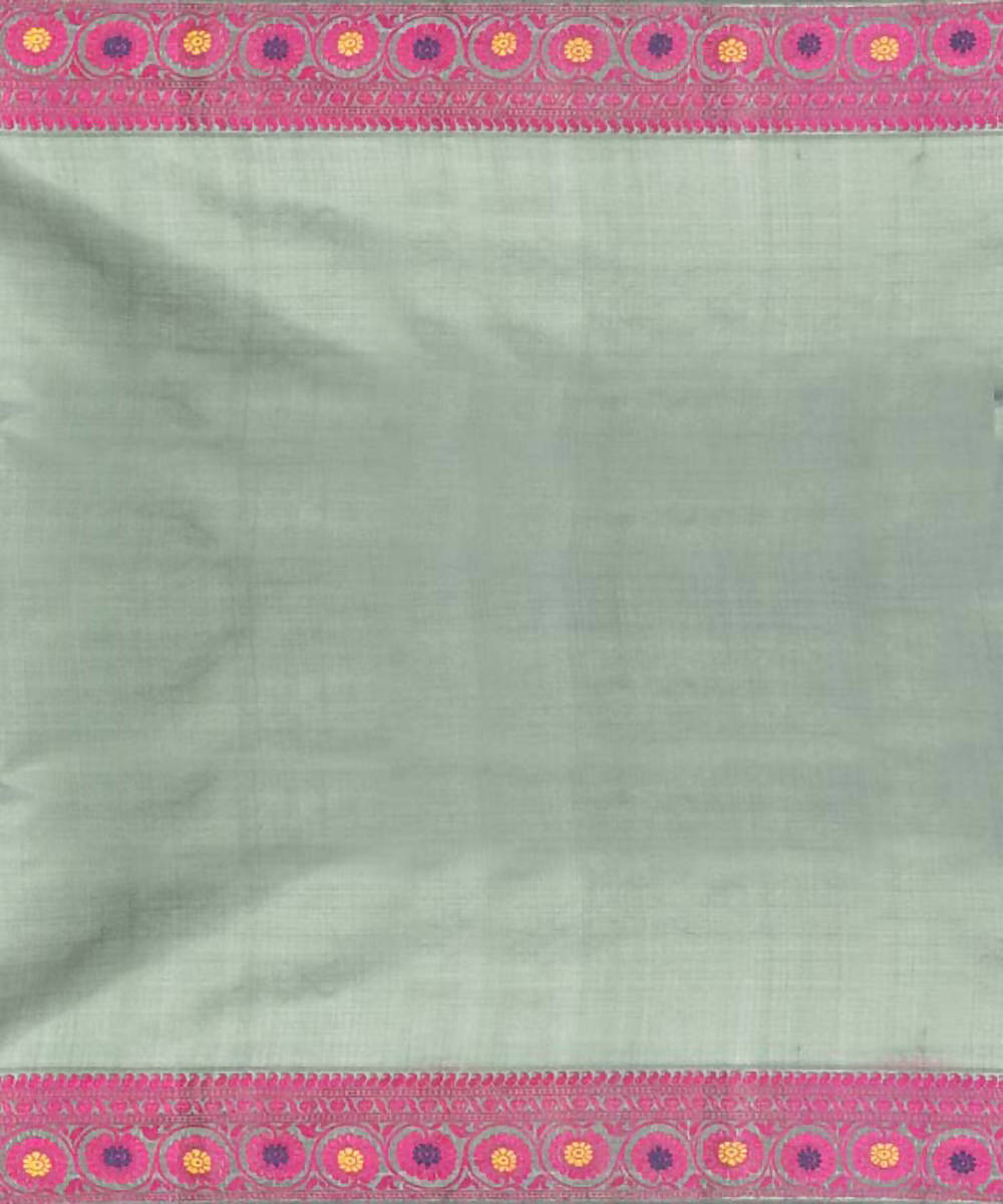 Grey green handwoven baluchari silk saree