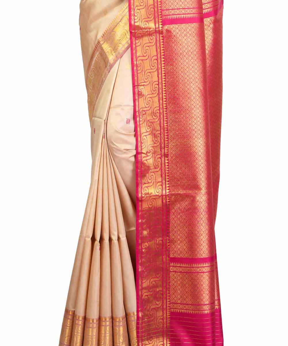 Cream and red Bengal handloom silk saree