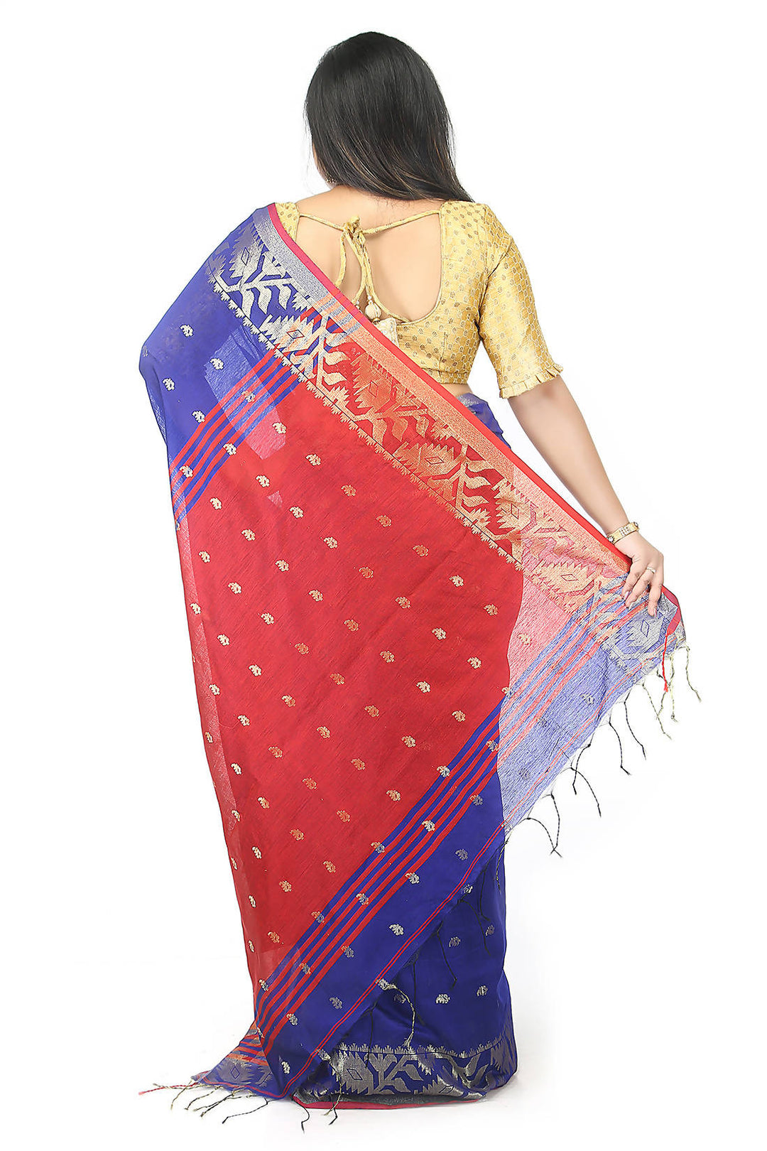 Blue red bengal handloom extraweft work saree