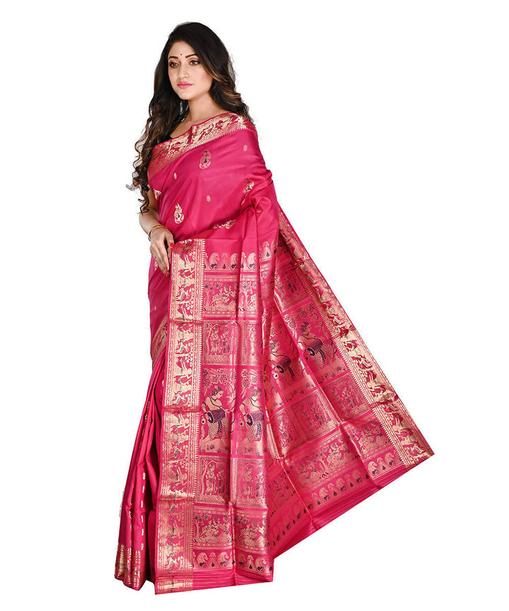 Baluchari Silk Pink Bengal Handloom Saree