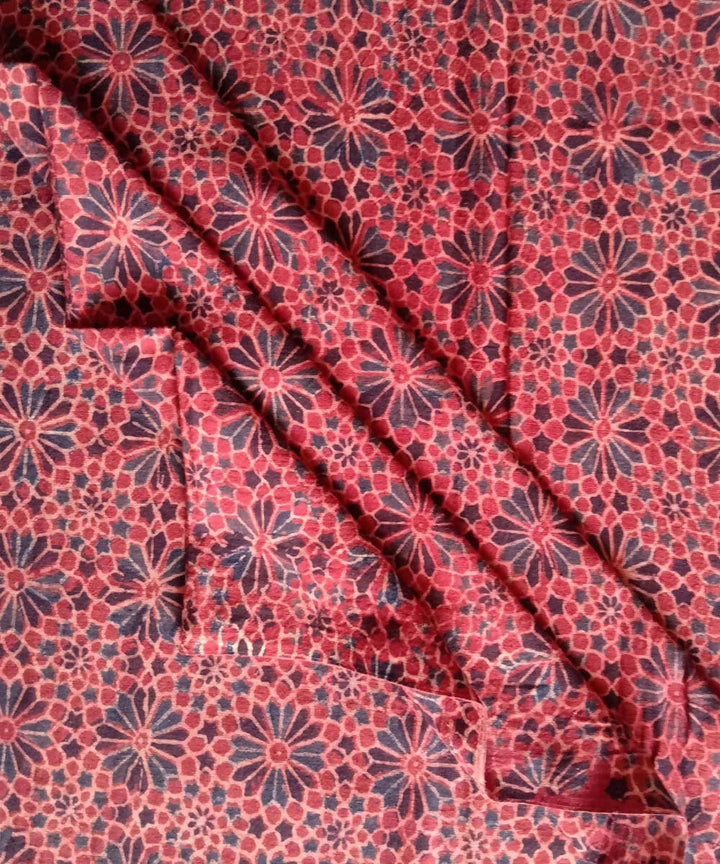 organic red blue ajrakh handblock print handspun cotton kurta fabric