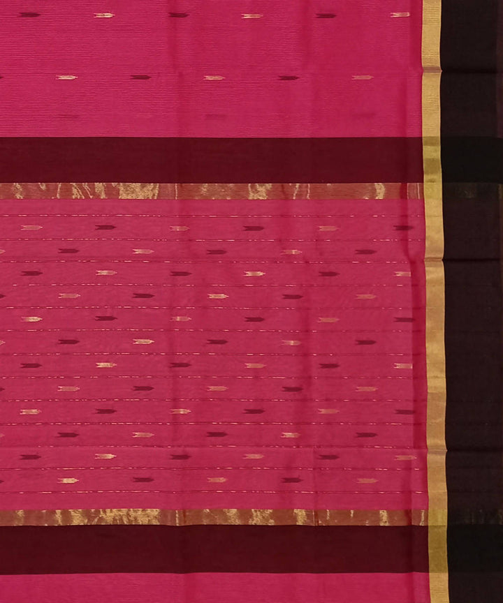 Maheshwari Pink Black Handloom Cotton Silk Saree