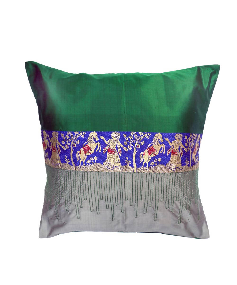 Green grey hand embroidery silk cushion cover