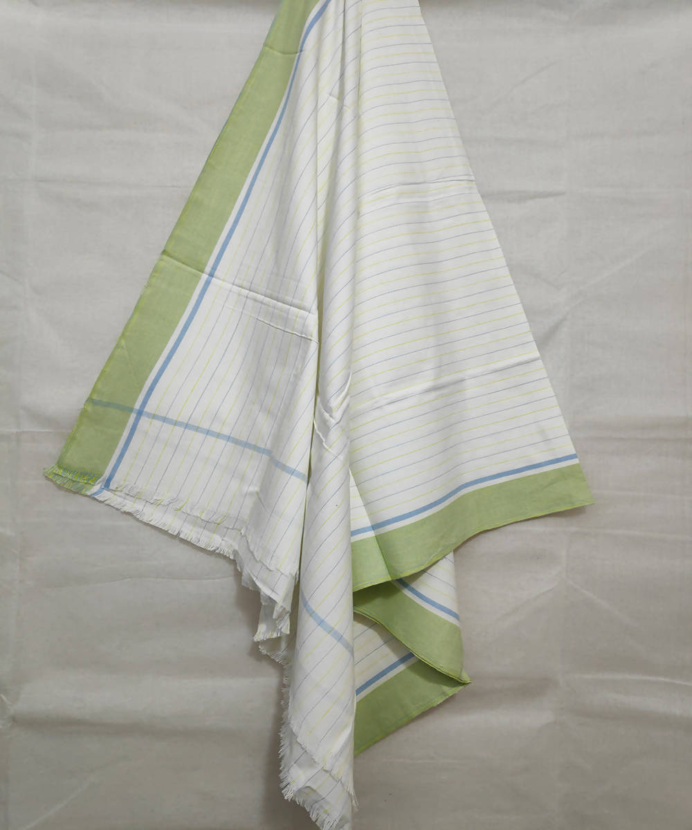 White and pear green stripes handwoven cotton towel