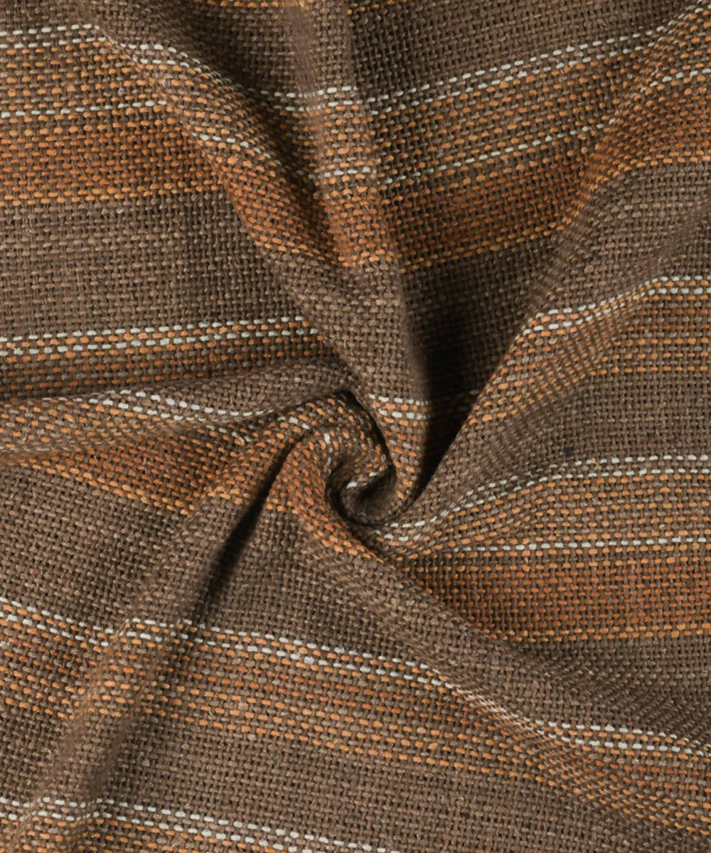 Brown handwoven cotton striped upholstery fabric