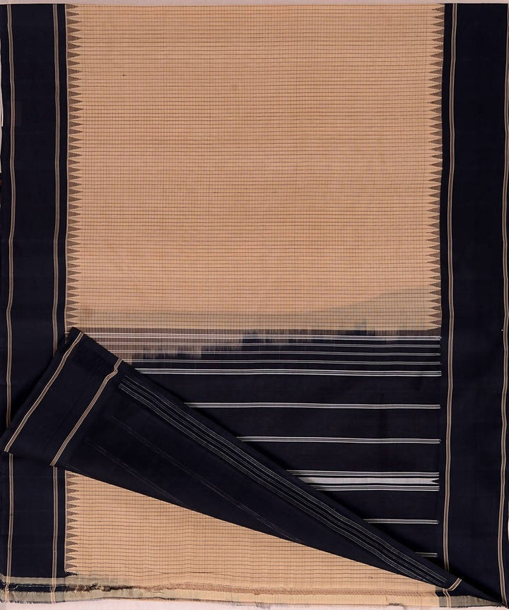 Beige small checks handloom kanchi cotton silk saree black border