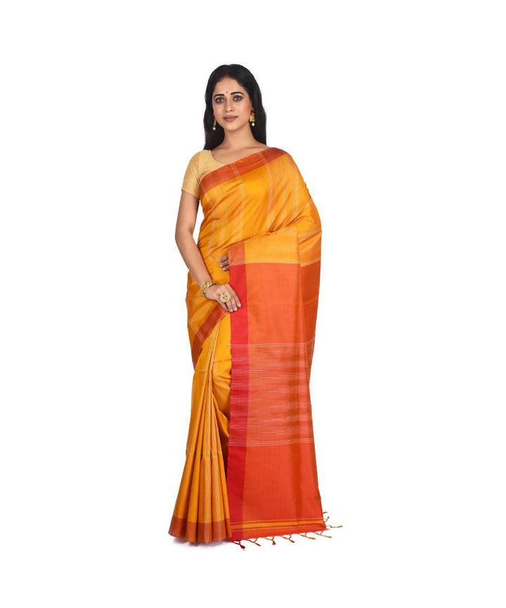 Yellow orange Bengal handloom silk saree