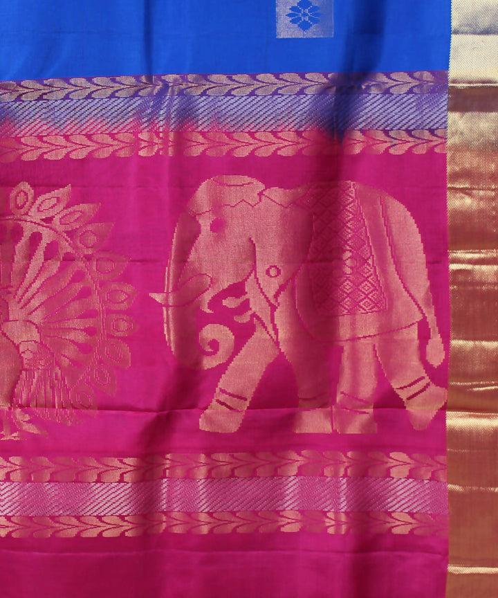 Blue Pink Handloom Silk Saree