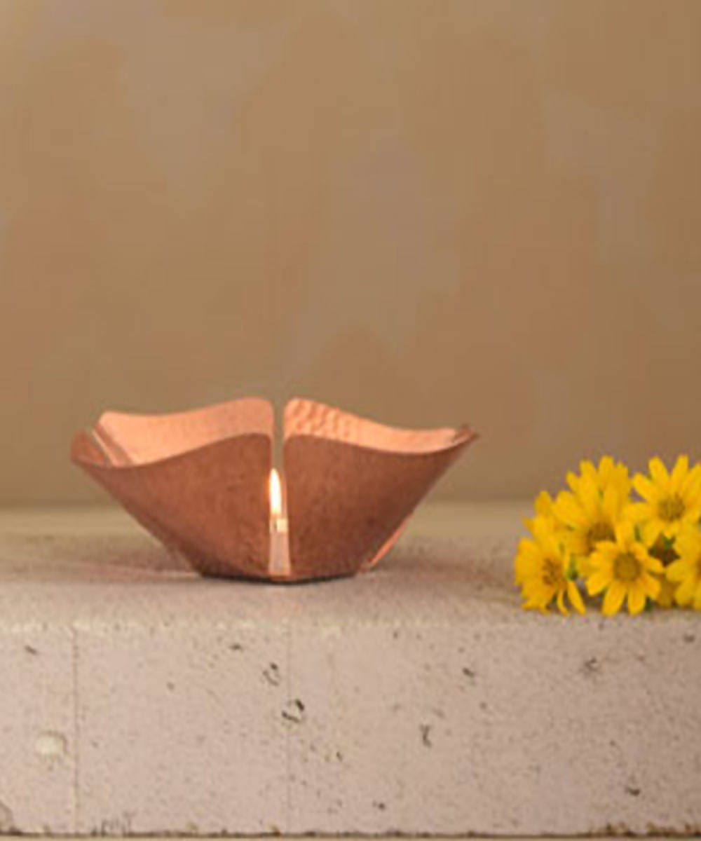 Handmade copper foliole tea light