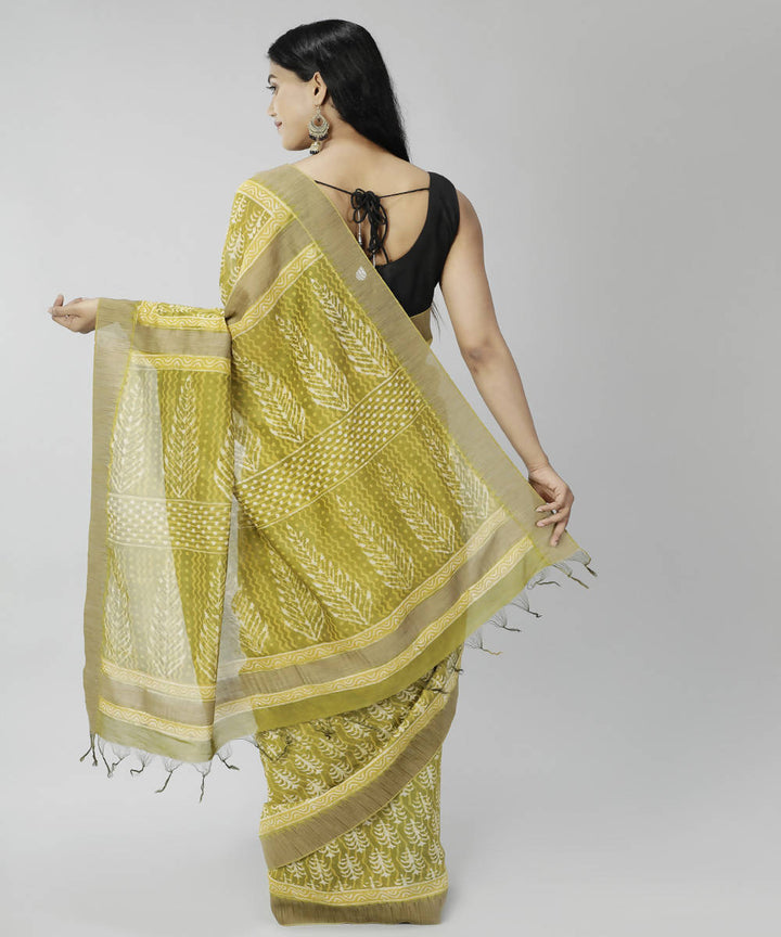 Brass bagru handblock printed cotton silk saree