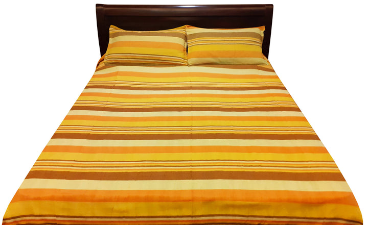 Yellow handspun handloom cotton double bed cover with pillow covers