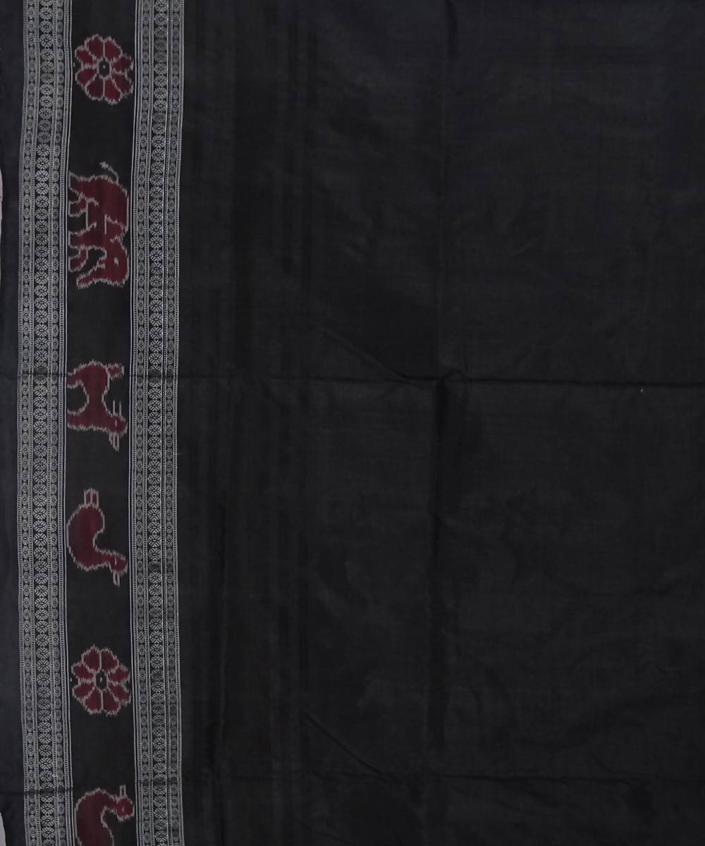 Handwoven red black checked sambalpuri silk saree