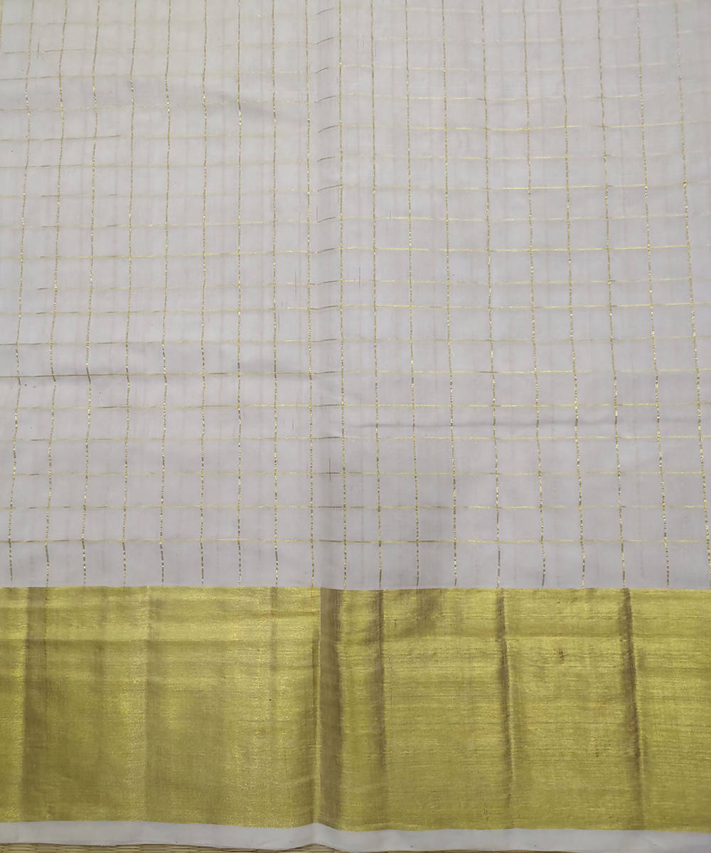 White zari checks handwoven venkatagiri cotton saree