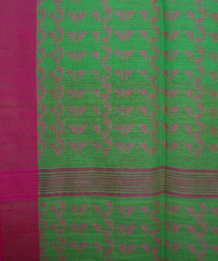 Green Pink Handwoven Handspun Cotton Saree