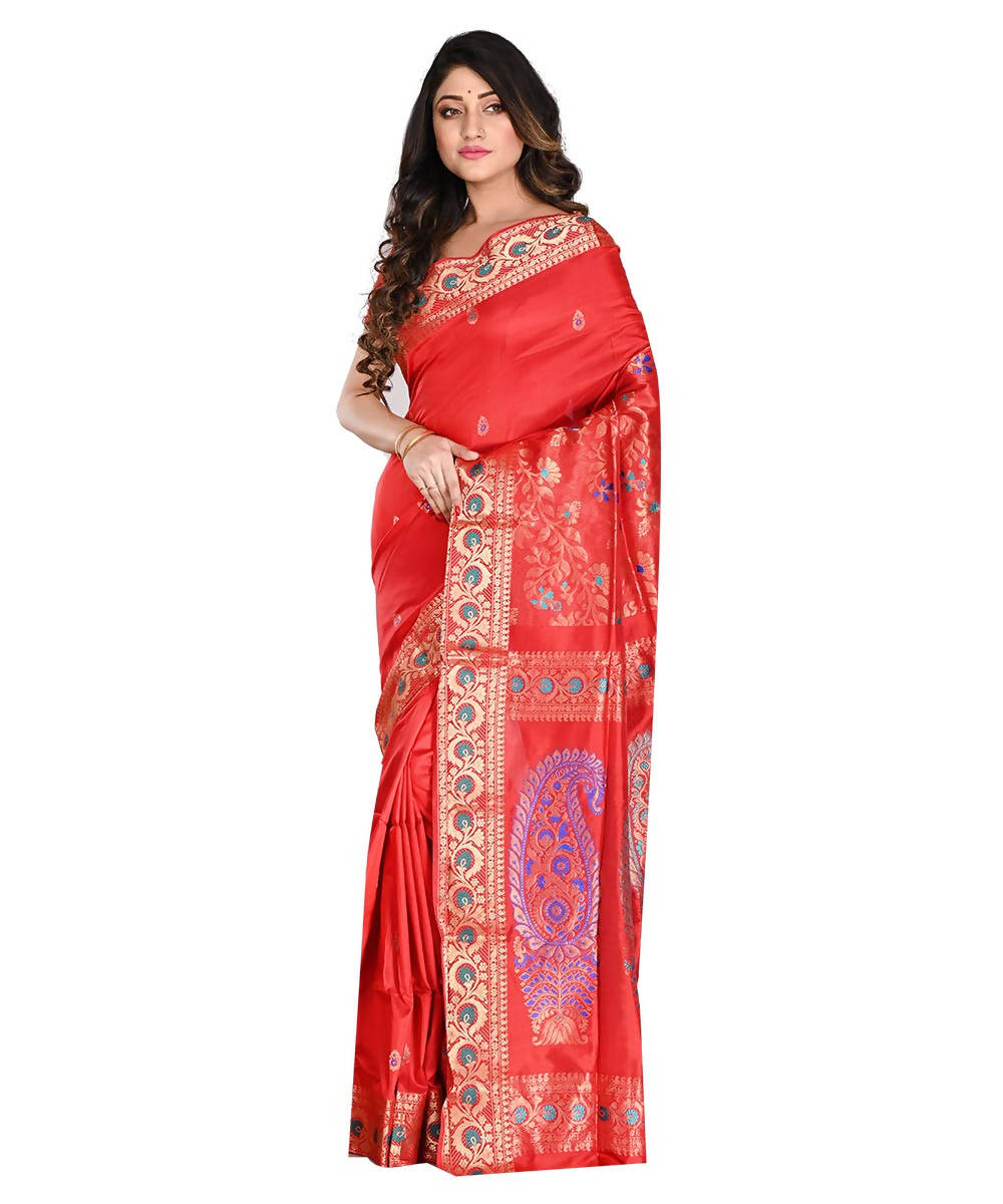 Bengal Red Baluchari Handloom Silk Saree