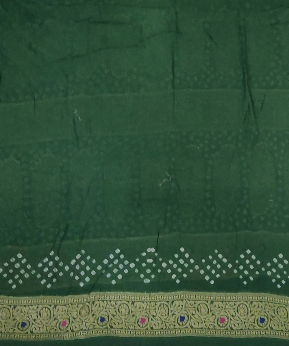 Bottle Green Handprinted tie dye Bandhani Silk Saree