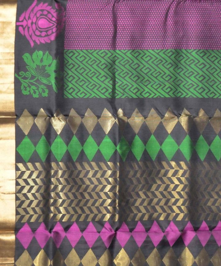 Black, Pink and Green Handwoven Brocade Work Soft Silk Saree