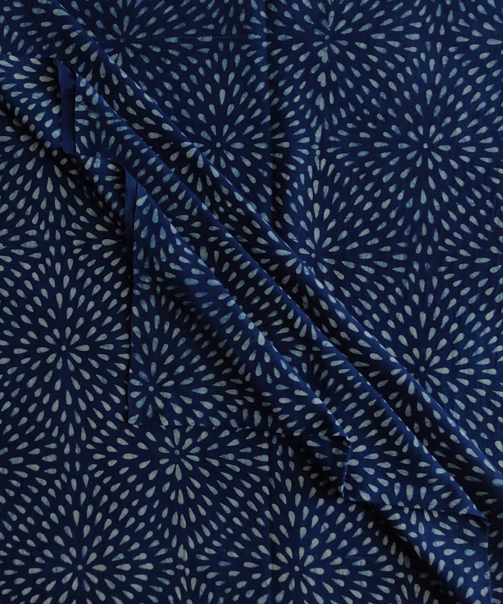 Navy blue ajrakh print natural dye handspun cotton fabric(2.5m per qty)