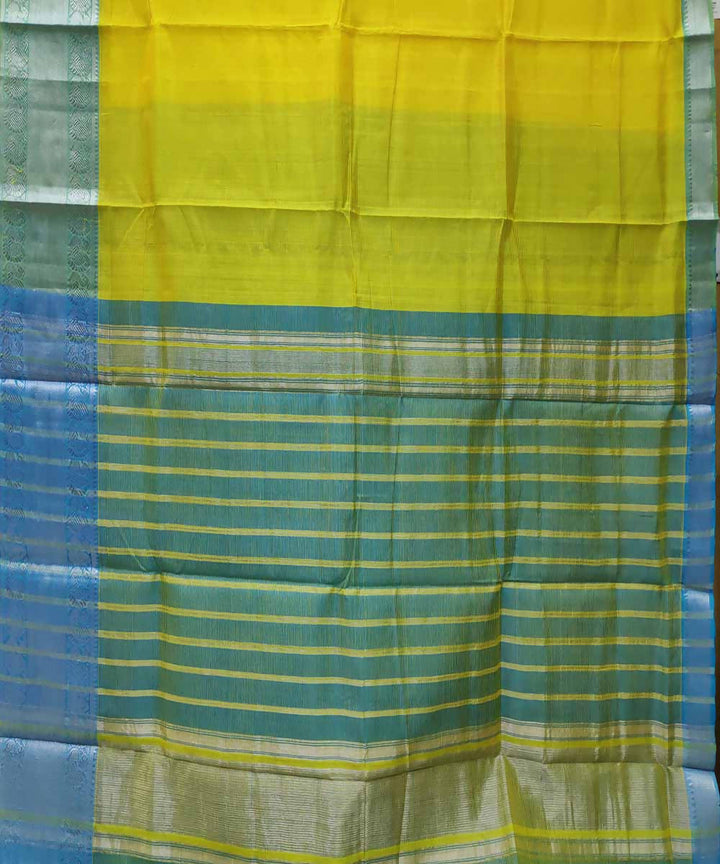 Canary yellow handloom cotton silk mangalagiri saree