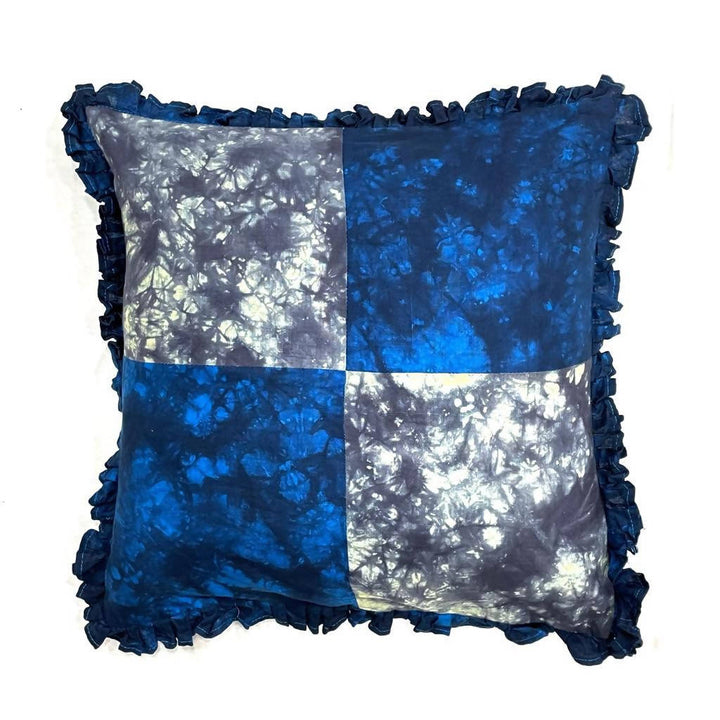 Blue handwoven cotton tie and dye cushion cover