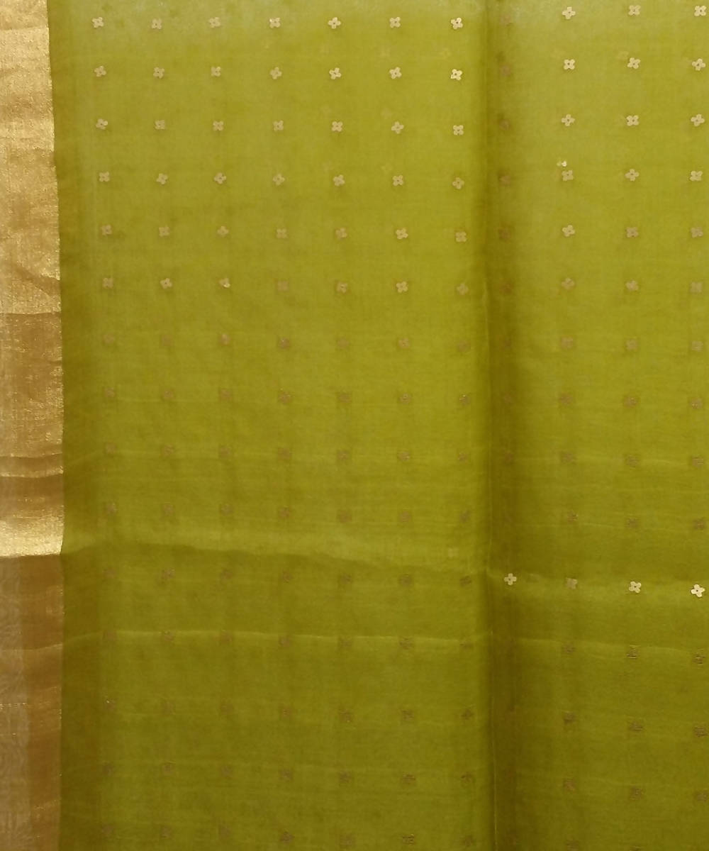 Bengal Lime Green Handloom Sequin Silk Saree